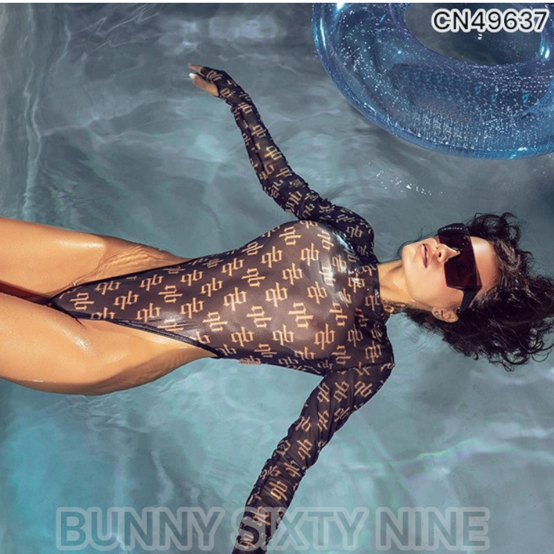 เสื้อบอดี้สูท แขนายาว ซีทรู สายฝอ CN49637