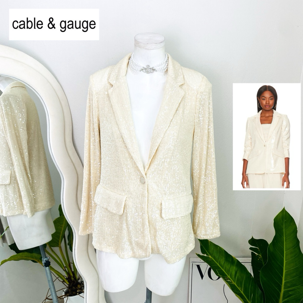 ไซด์ S แบรนด์ Cable&gauge แท้ 100%🌸สูท เบลเซอร์ งานเกล็ดวิบวับ สีใส ใส่ออกงาน ทรงเข้ารูป เดรสออกงาน ชุดปาร์ตี้