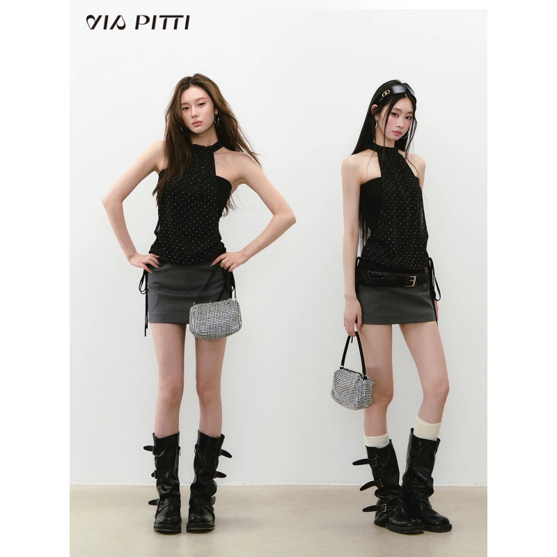 ส่งด่วนในไทย เสื้้อสายเดี่ยว สีดำ เลเยอร์ สไตล์เกาหลี พร้อมส่ง CN7563