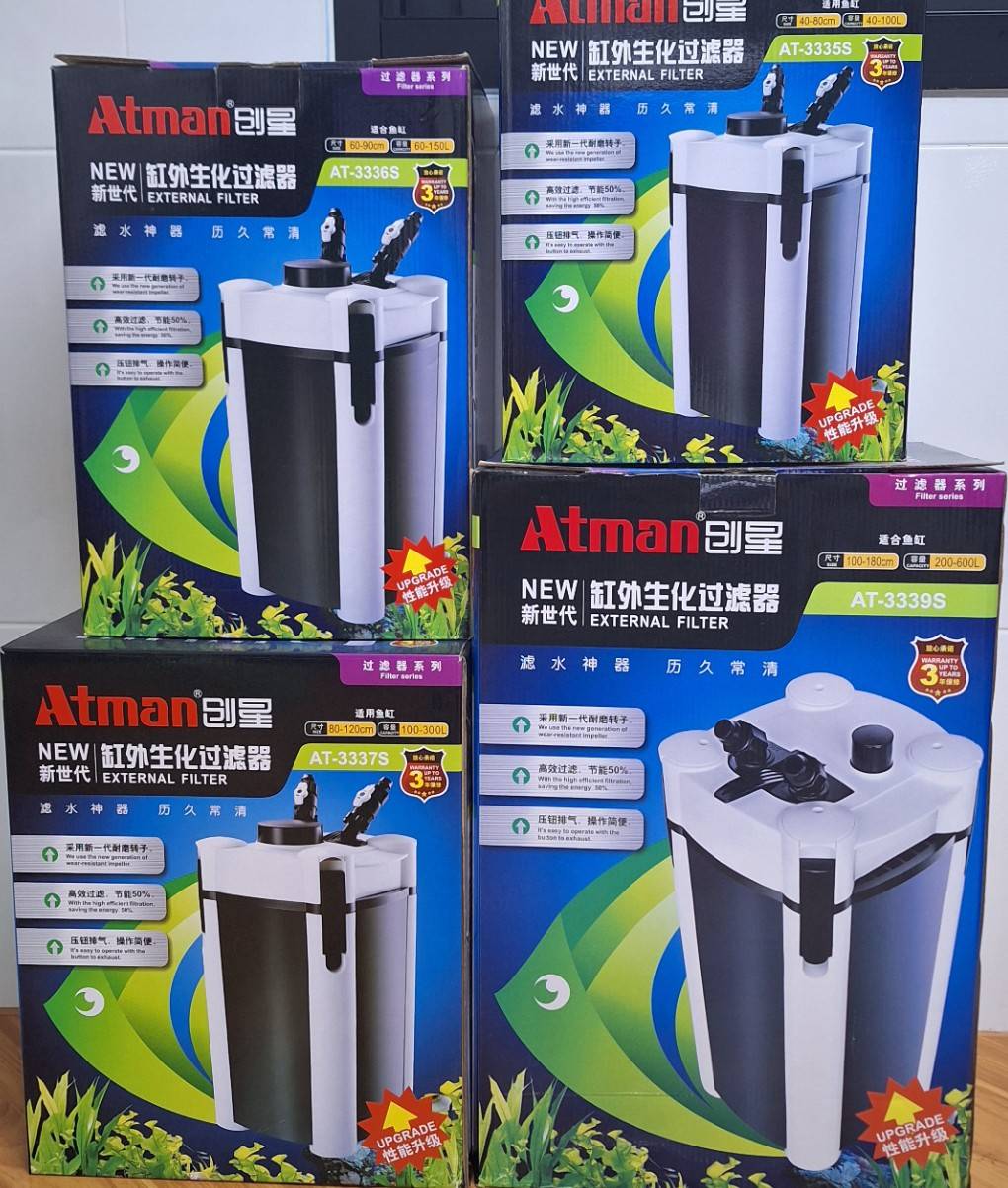 ATMAN AT-3335S,3336S,3337S,3338S,3339S(กรองนอกตู้ รุ่นใหม่ล่าสุด ประหยัดไฟ เพิ่มประสิทธิภาพการกรอง ทำให้น้ำใสได้ยาวนาน)