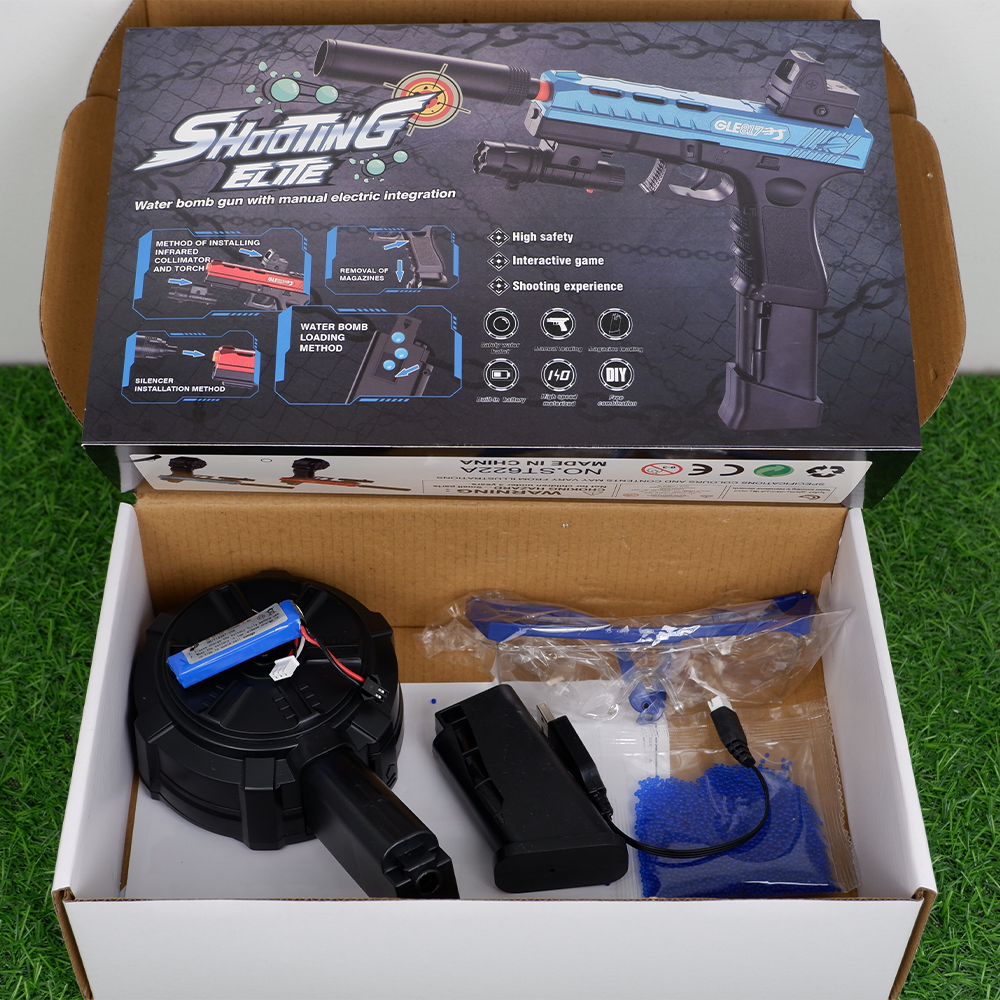 (11)GLOCK สีดำฟ้า ปืนเจลไฟฟ้า ของเล่น ยิงรัวได้ ชักยิงได้