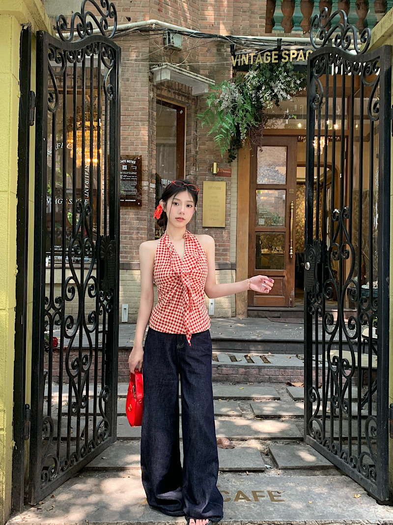 เสื้อครอป คล้องคอ สก็อตเเดง CN2935 สินค้าพร้อมส่งในไทย