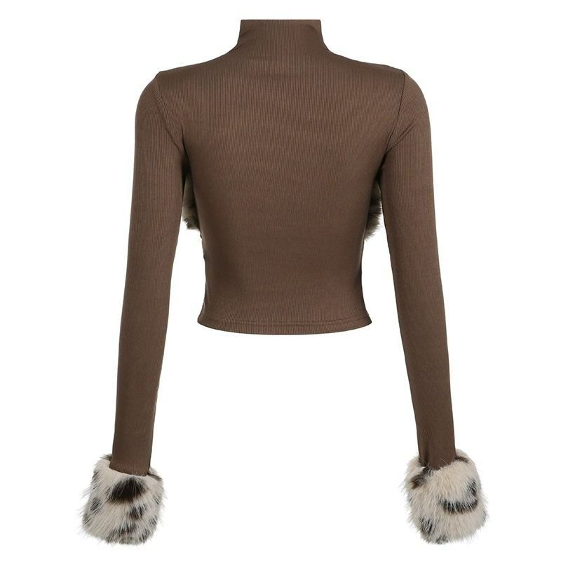 เสื้อแขนยาวแต่งขนฟริ้ง ลายเสือดาว สุดเก๋ รหัส CN1664