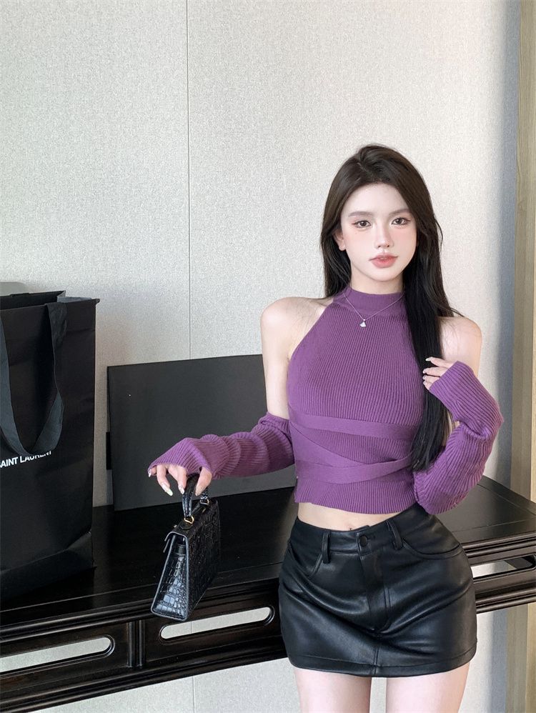 เสื้อครอป + ปลอกแขน สไตล์เกาหลี พร้อมส่งในไทย CN47201