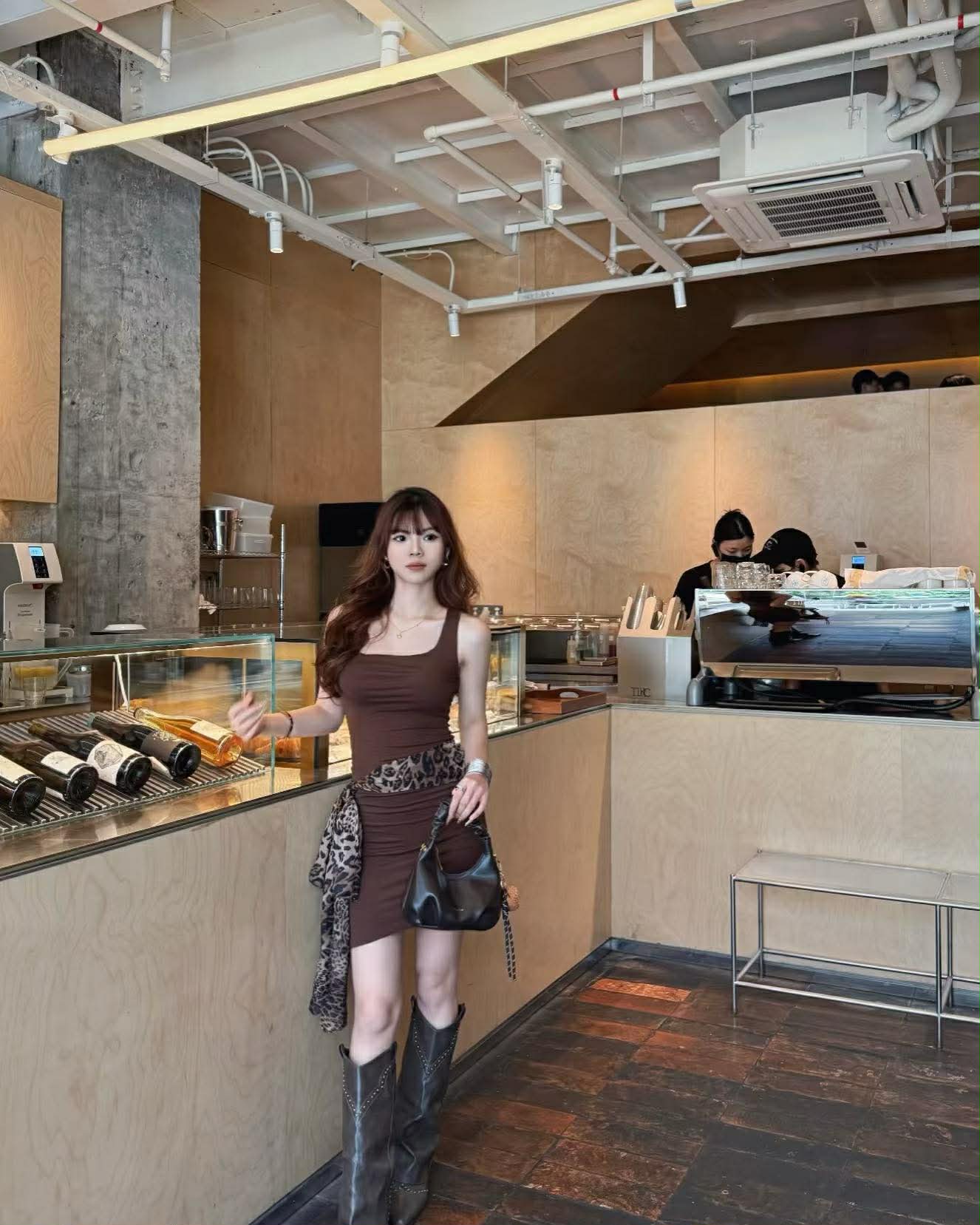 เดรสเข้ารูป น้ำตาล คาวบอย สายผูกเอว CN2938 พร้อมส่งในไทย