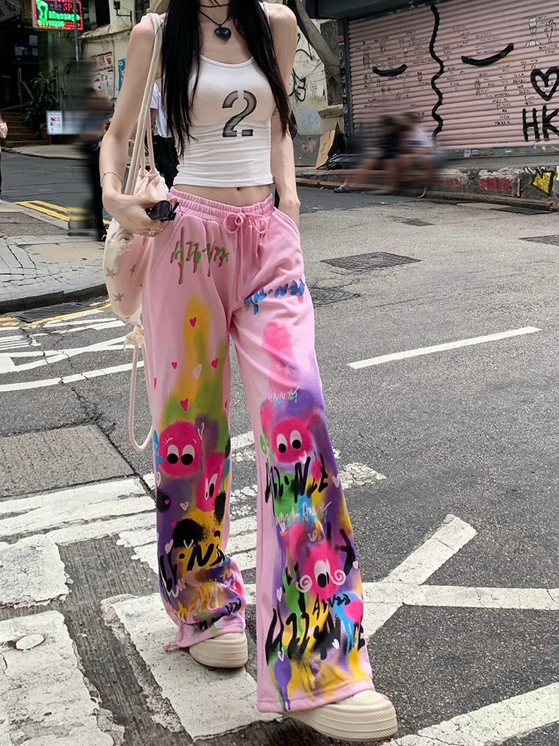 กางเกงขายาว ชมพู สตรีทอาร์ท บางซีทรู CN6530