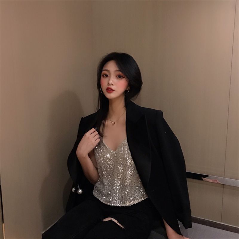 เสื้อวิ๊ง สายเดี่ยว เลื่อม สไตลส์เกาหลี A1901 พร้อมส่งในไทย