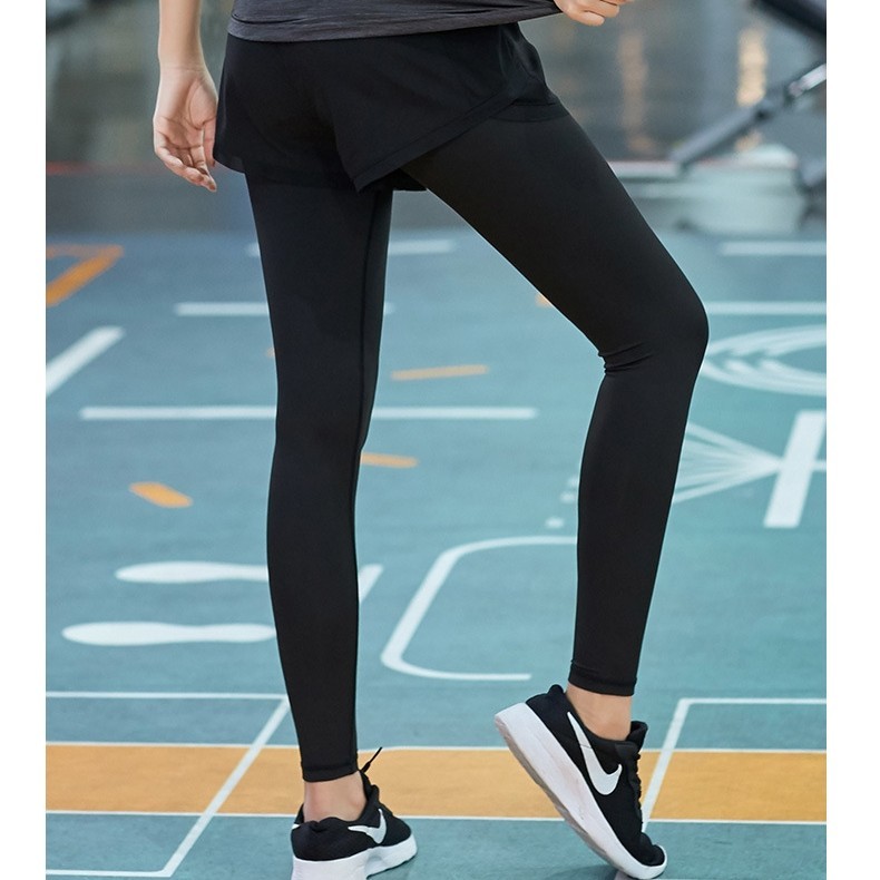 กางเกงออกกำลังกาย กางเกงกีฬา 2in1 สีดำ SP038