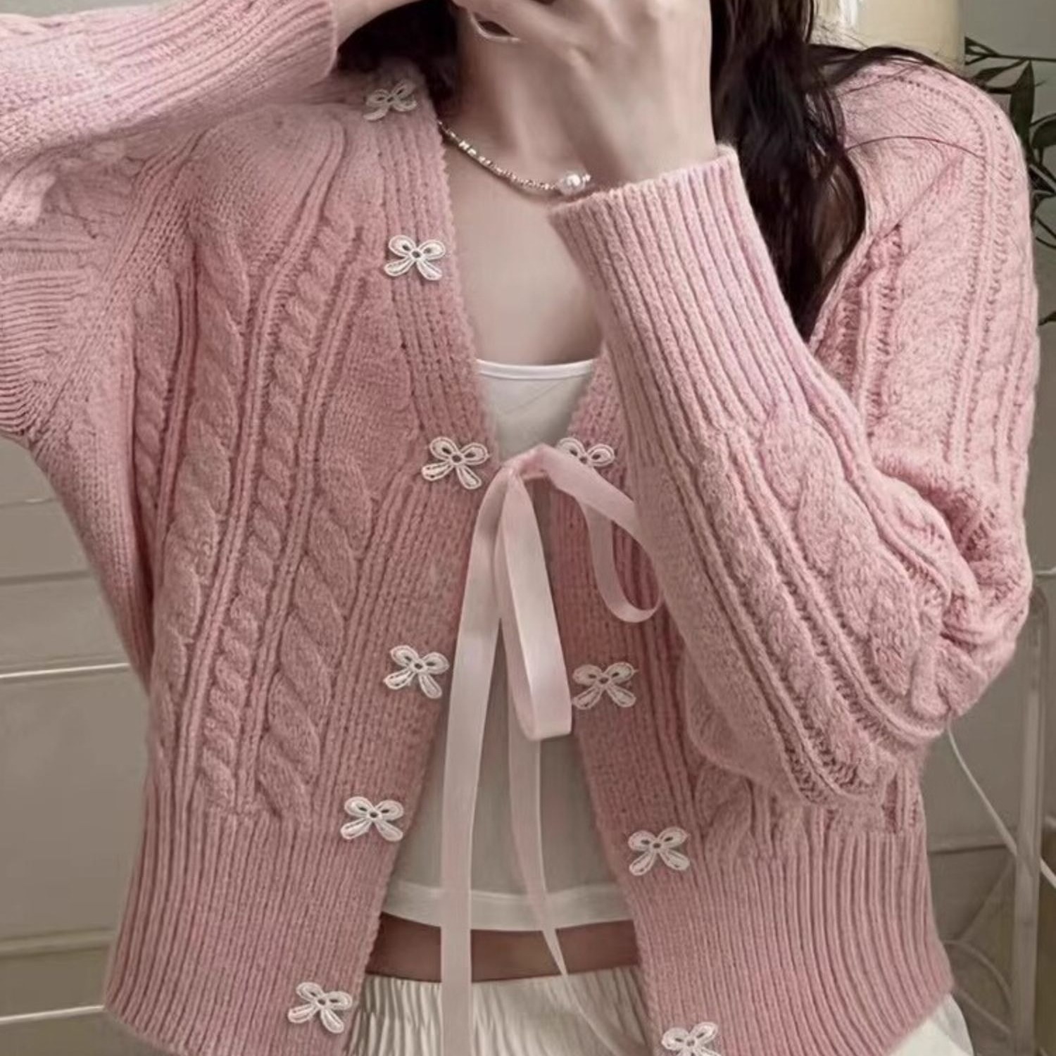 เสื้อไหมพรม มินิโบว์ เกาหลี รหัส A409