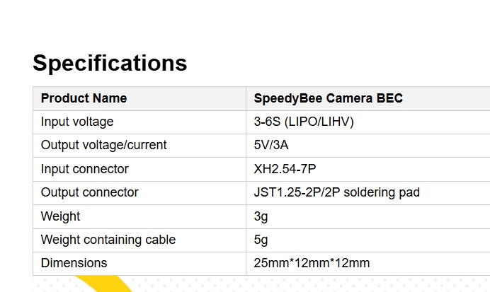 Speedybee Camera BEC Balance Power Plug ใช้แปลงไฟแบตลิโพ 3-6เซล ไฟออก 5V 3A ใช้กับ Gopro , RunCam , DJI