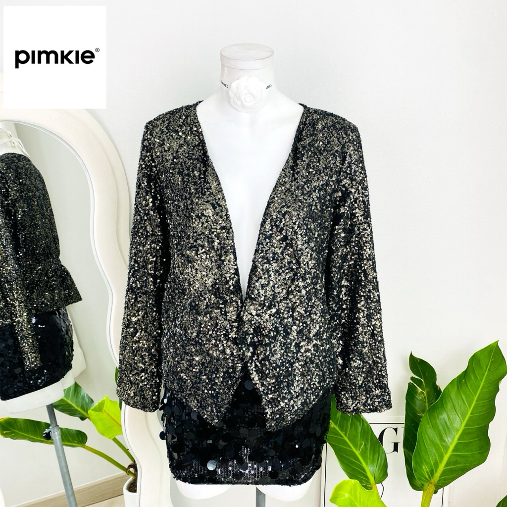 ไซด์ S แบรนด์ pimkie แท้ 100%🌸เสื้อคลุม เบลเซอร์ สม็อคหลัง งานเกล็ดวิบวับ สีคอปเปอร์ ใส่ออกงาน เดรสออกงาน ชุดปาร์ตี้