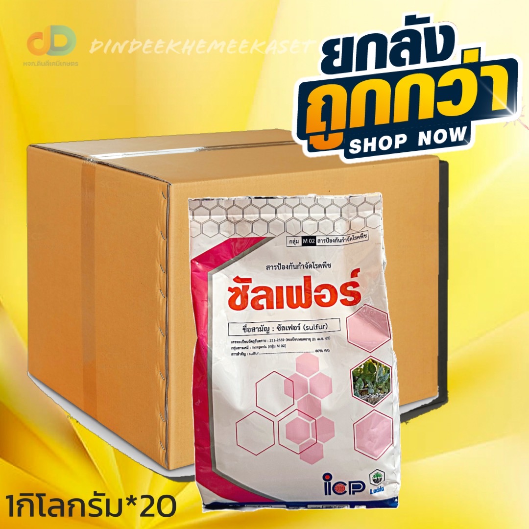 (ลังx20)ซัลเฟอร์ 80% WG ขนาด1 กิโลกรัม ป้องกันโรคได้หลากหลาย เช่น ราสนิม ราแป้ง ใช้ป้องกันและกำจัด ไรแดง และเพลี้ยไก่แจ้