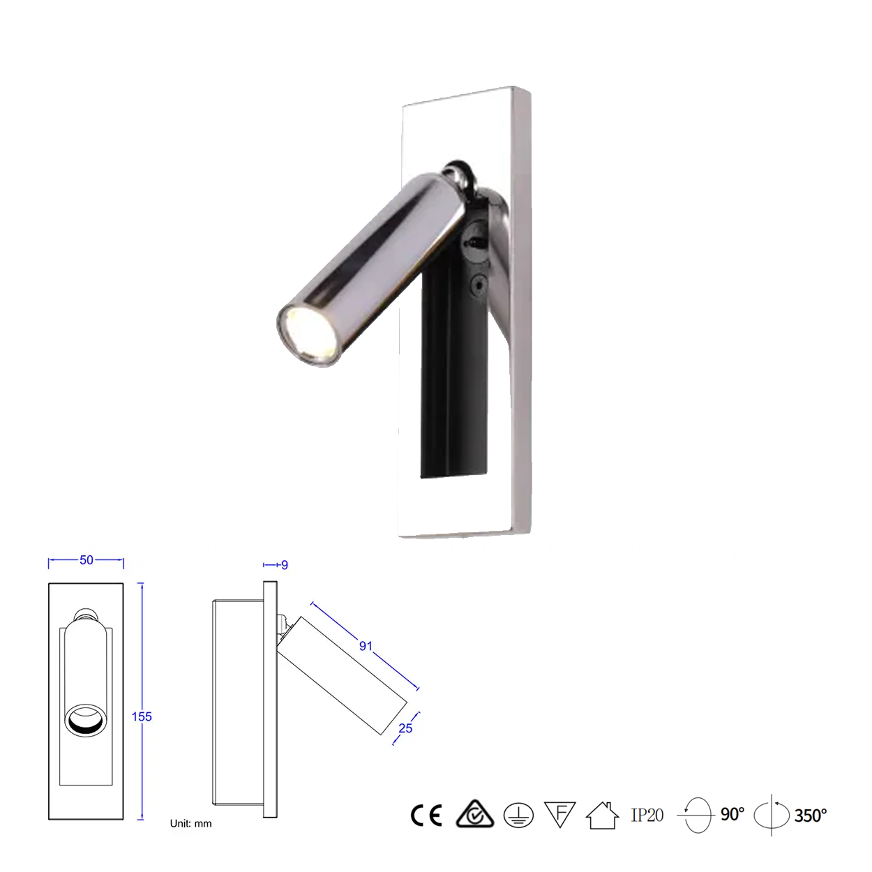 โคมไฟอ่านหนังสือติดผนัง Wall Reading Lamp Metal + Aluminum (KP006)