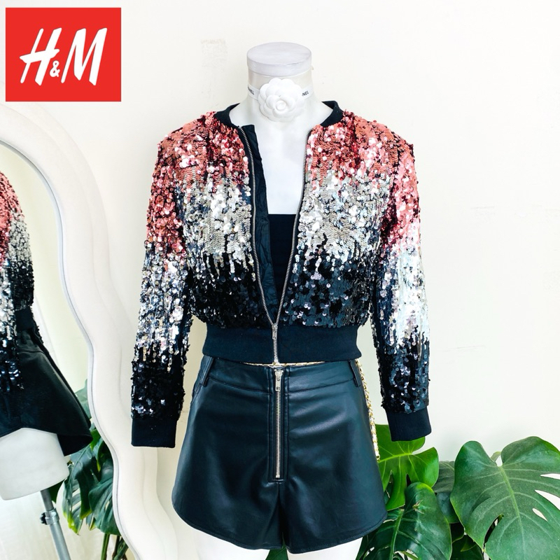 ไซด์ XS แบรนด์ H&N แท้ 100%🌸แจ็คเก็ต ทรงครอป Jackets เบสบอล เสื้อคาร์ดิแกน งานเกล็ดวิบวับ ไล่เฉดสี ชุดปาร์ตี้