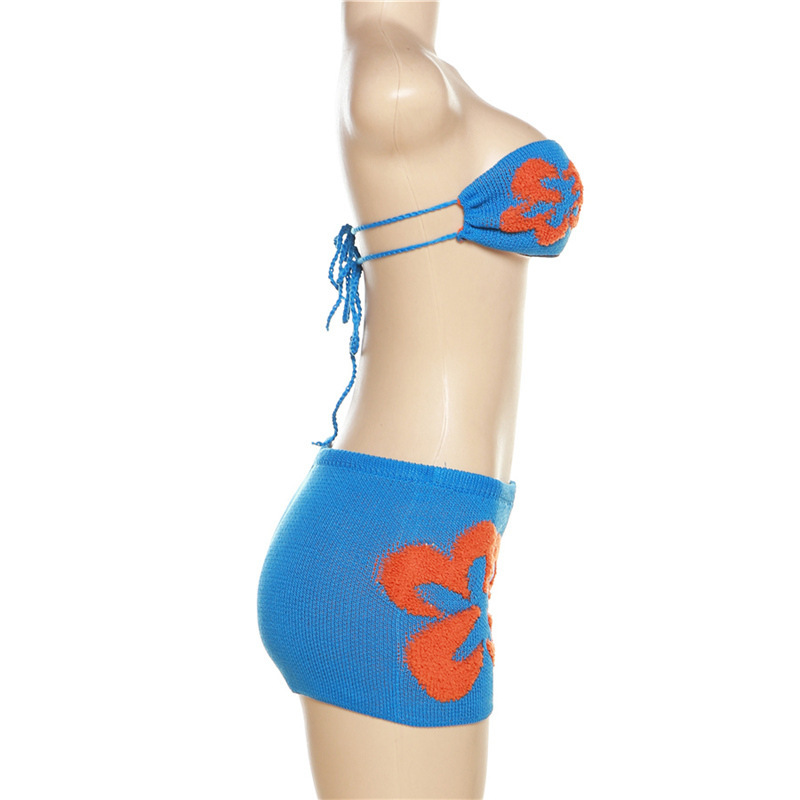 ชุดเซท เกาะอก ฟ้าไหมพรม 2 ชิ้น ซัมเมอร์ ทะเล สงกรานต์ CN30824