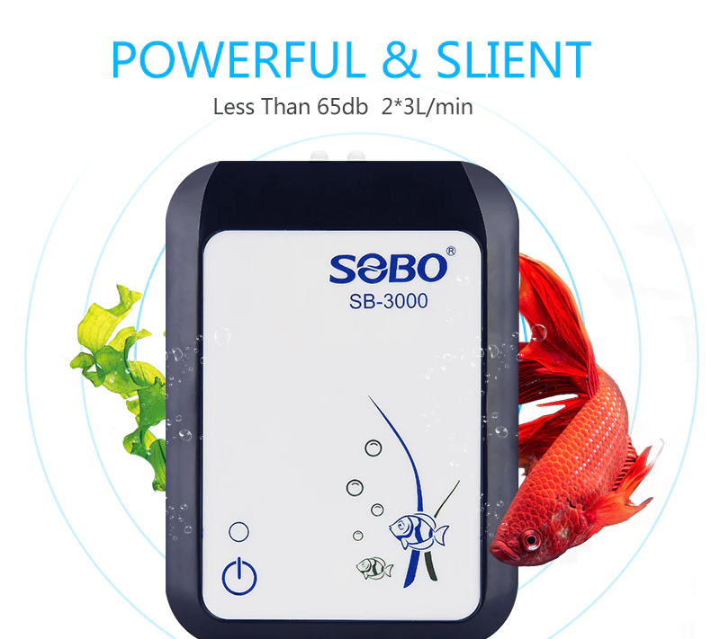 SOBO SB-3000(ปั๊มลมแบตเตอรี่อัตโนมัติ ทำงานทันทีเมื่อไฟดับ ป้องกันปลาขาดออกซิเจน)