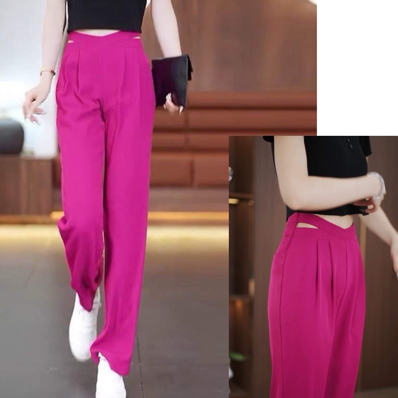 กางเกงขายาว ทรงขากระบอก แต่งเว้าเอว