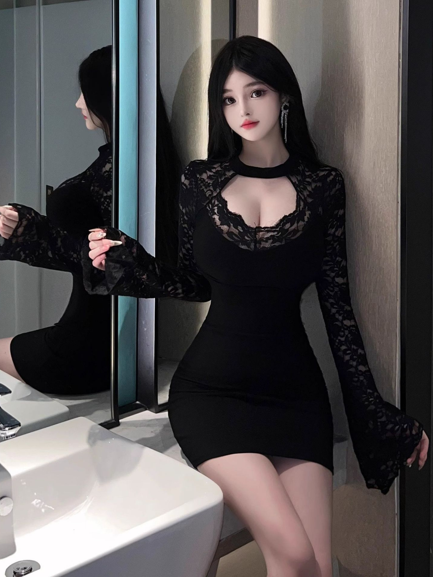 ชุดเดรสแขนกระดิ่ง เข้ารูป CN655 พร้อมส่งด่วนในไทย