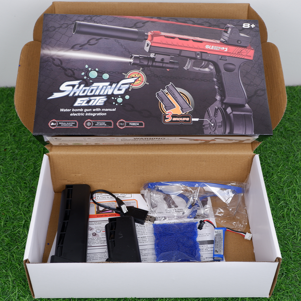 (10)GLOCK สีดำแดง ปืนเจลไฟฟ้า ของเล่น ยิงรัวได้ ชักยิงได้