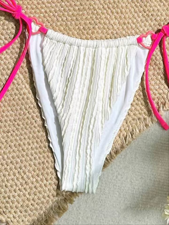 ชุดเซท บิกินี่ ขาว ขอบชมพู พร้อมส่งในไทย SW201