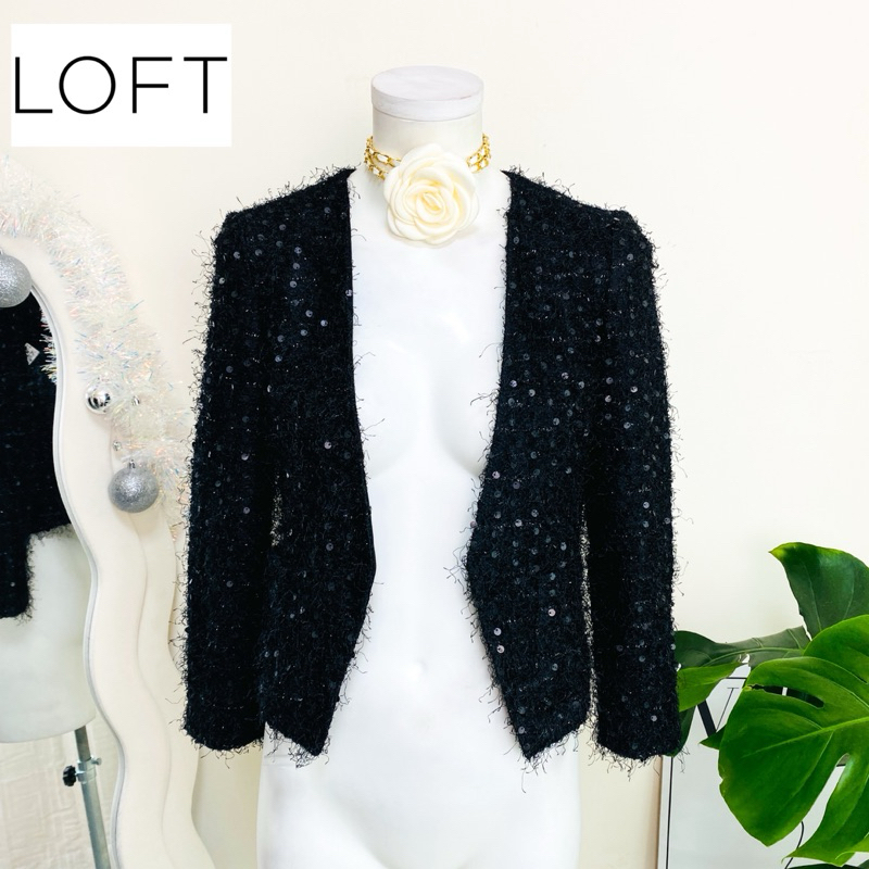 ไซด์ M แบรนด์ LOFT แท้ 100%🌸เสื้อคลุม ขนมิ้ง ทรงครอป งานเกล็ดวิบวับ สีดำ ใส่ออกงาน ปาร์ตี้ ชุดออกงาน ชุดปาร์ตี้