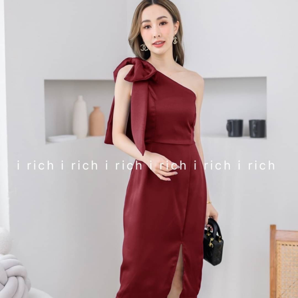 เดรสกรม โบว์ไหล่ งานเเต่ง งานเลี้ยง ใส่เที่ยว ใส่ออกงานต่างๆ