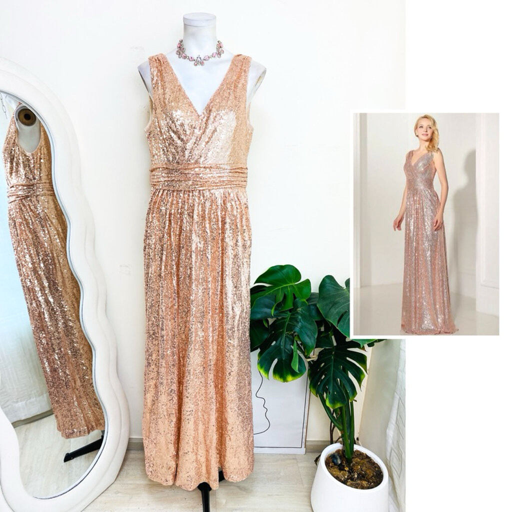 ไซด์ M-L แบรนด์ KaTE แท้100% 🌸Maxi dress เดรสยาว งานเกล็ดวิบวับ สีโรสโกล ทรงเข้ารูป เดรสออกงาน ชุดปาร์ตี้ (m1)
