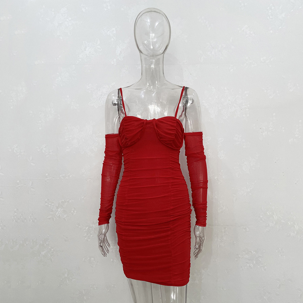 ชุดเดรส เปิดไหล่ เข้ารูป สไตล์สายฝอ CN9104