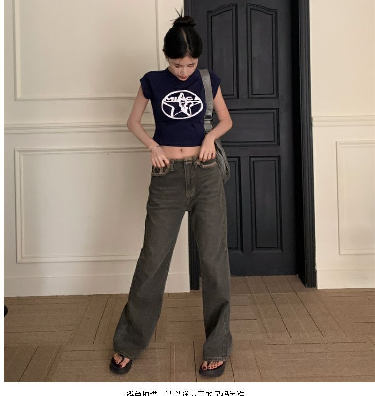 เสื้อยืดY2K เสื้อครอปดำ CN2338