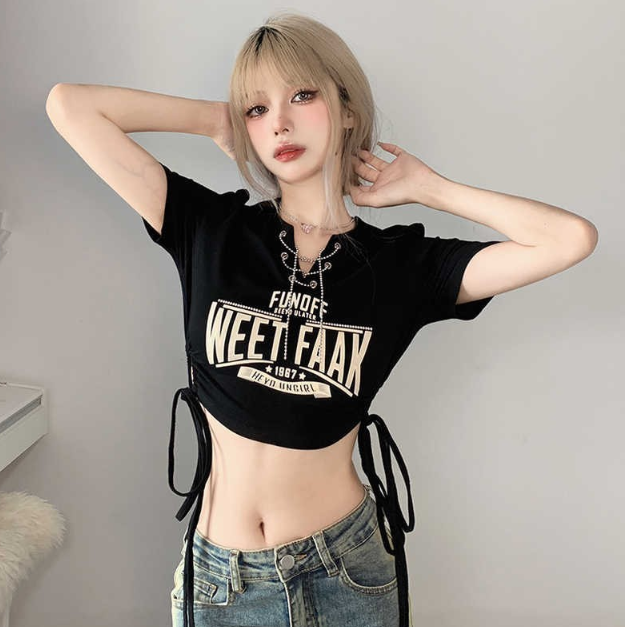 เสื้อครอป แขนสั้น Weet Faak รหัส CN145 พร้อมส่งในไทย