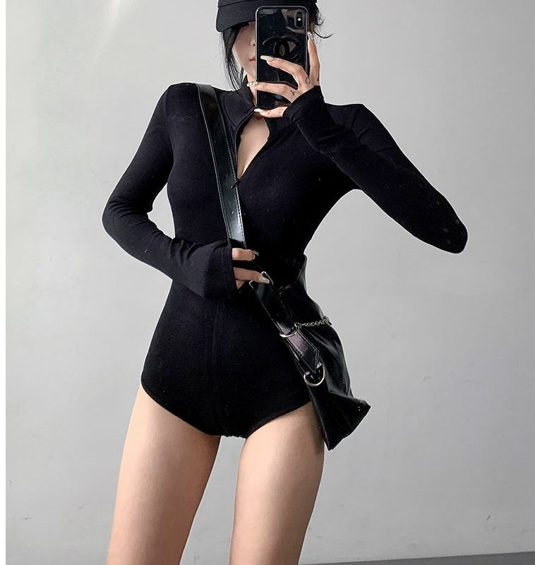 เสื้อแขนยาว บอดี้สูท ซิปหน้า รหัส CN2185