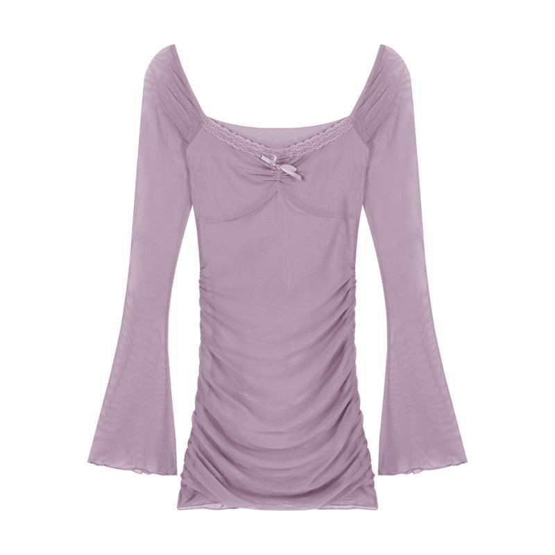 เดรส แขนกระดิ่งซีทรู มีซับใน พร้อมส่ง CN2395