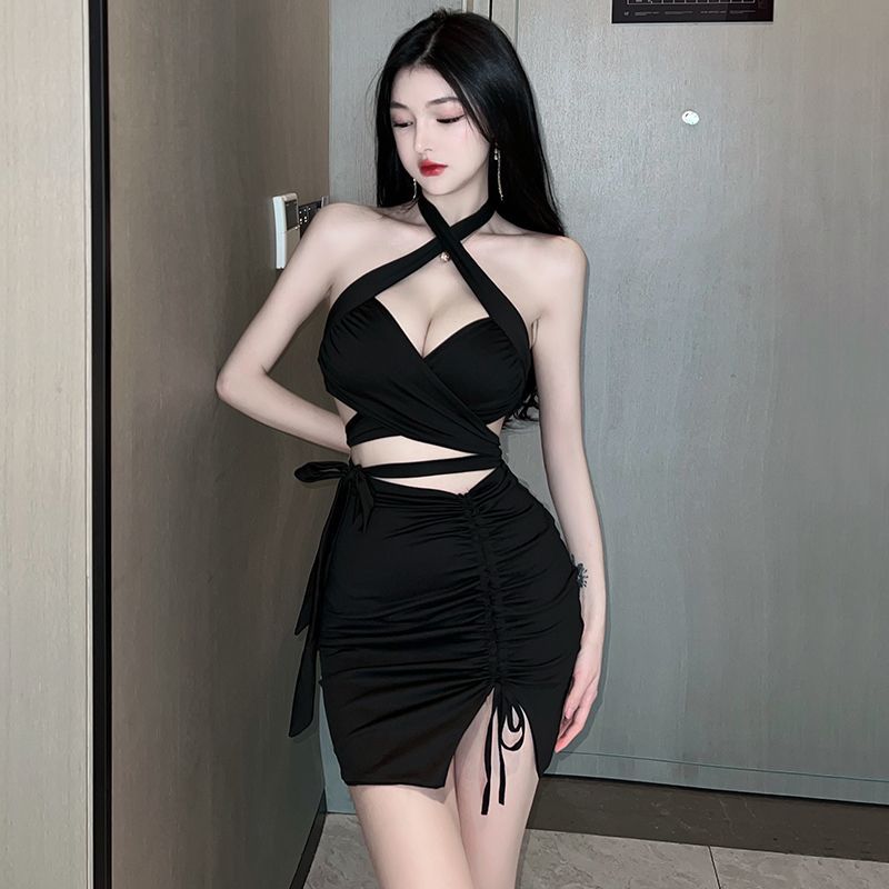 ชุดเซท เซ็กซี่ สีดำ เสื้อ+กระโปรง CN2203