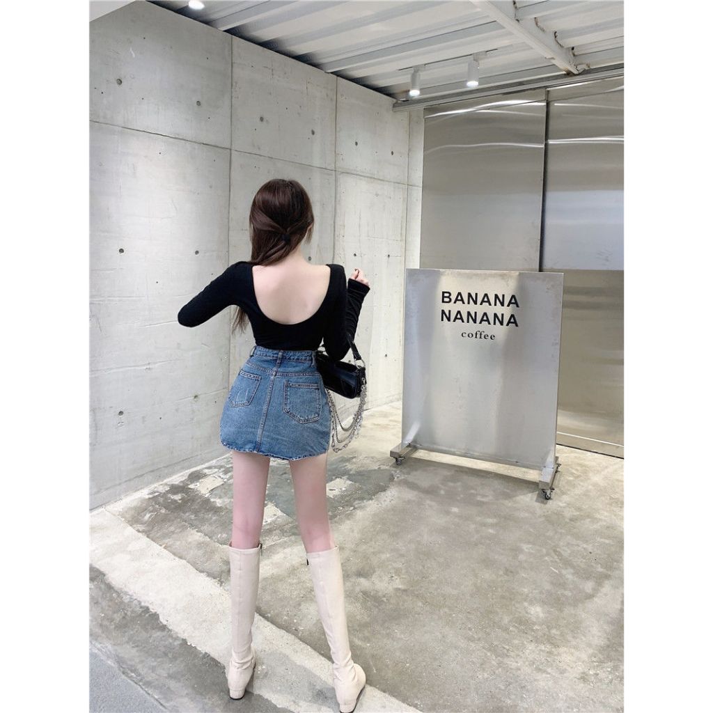 เสื้อยืดแขนยาว เซ็กซี่ของผู้หญิง คอยู CN2199