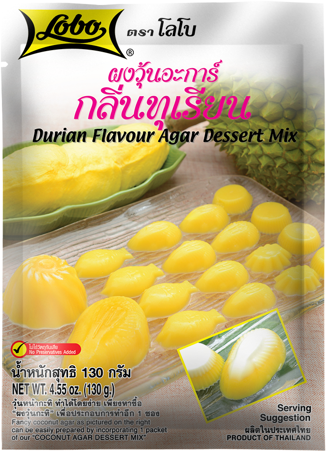 ผงวุ้นอะการ์กลิ่นทุเรียน 130 กรัม / Durian Flavour Agar Dessert Mix 130 gram.