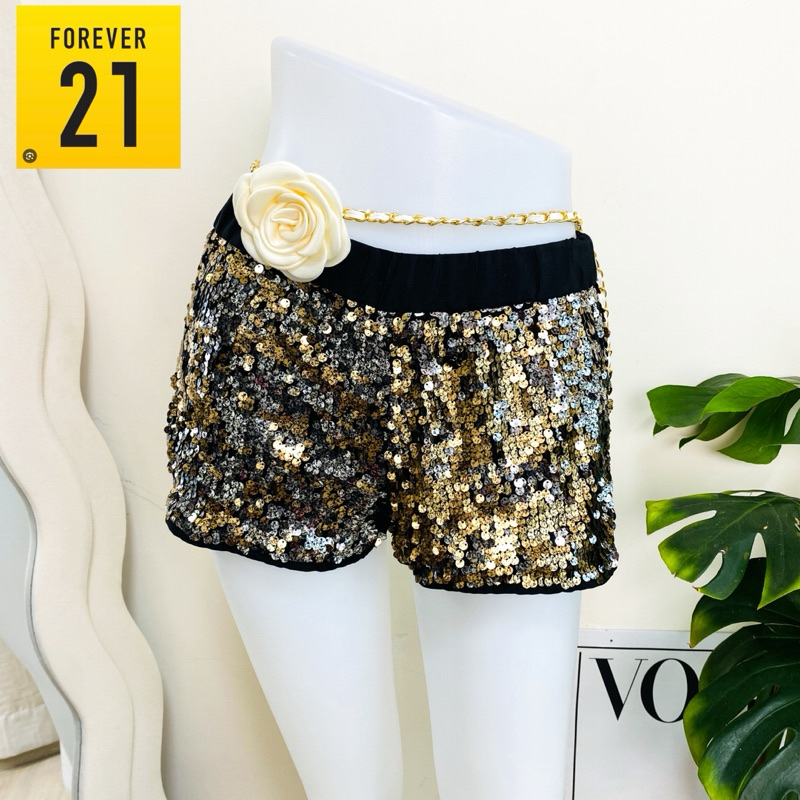 ไซด์ S แบรนด์ Forever21 แท้ 100%🌸กางเกง งานเกล็ดวิบวับ สีดำ/ทอง ใส่ออกงาน ชุดออกงาน ชุดปาร์ตี้