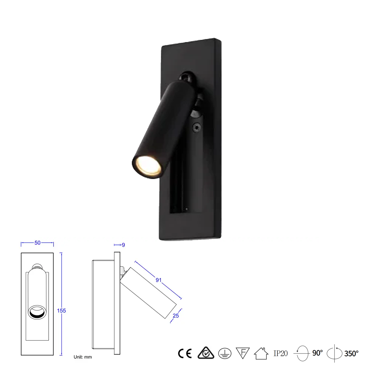 โคมไฟอ่านหนังสือติดผนัง Wall Reading Lamp Metal + Aluminum (KP006)