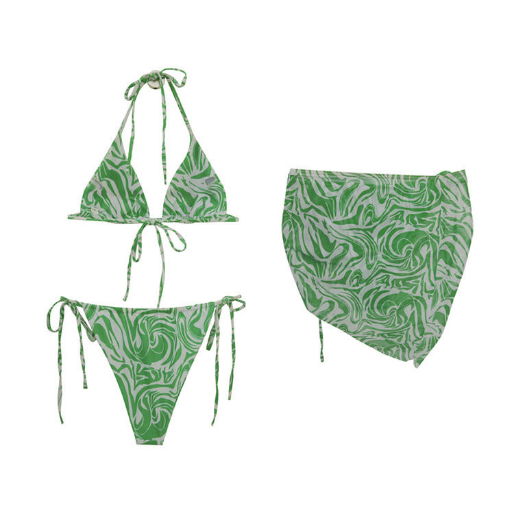 พร้อมส่งในไทย สีเขียว ชุดว่ายน้ำแฟชั่นเกาหลีผู้หญิง บิกินี 3ชิ้น SW056