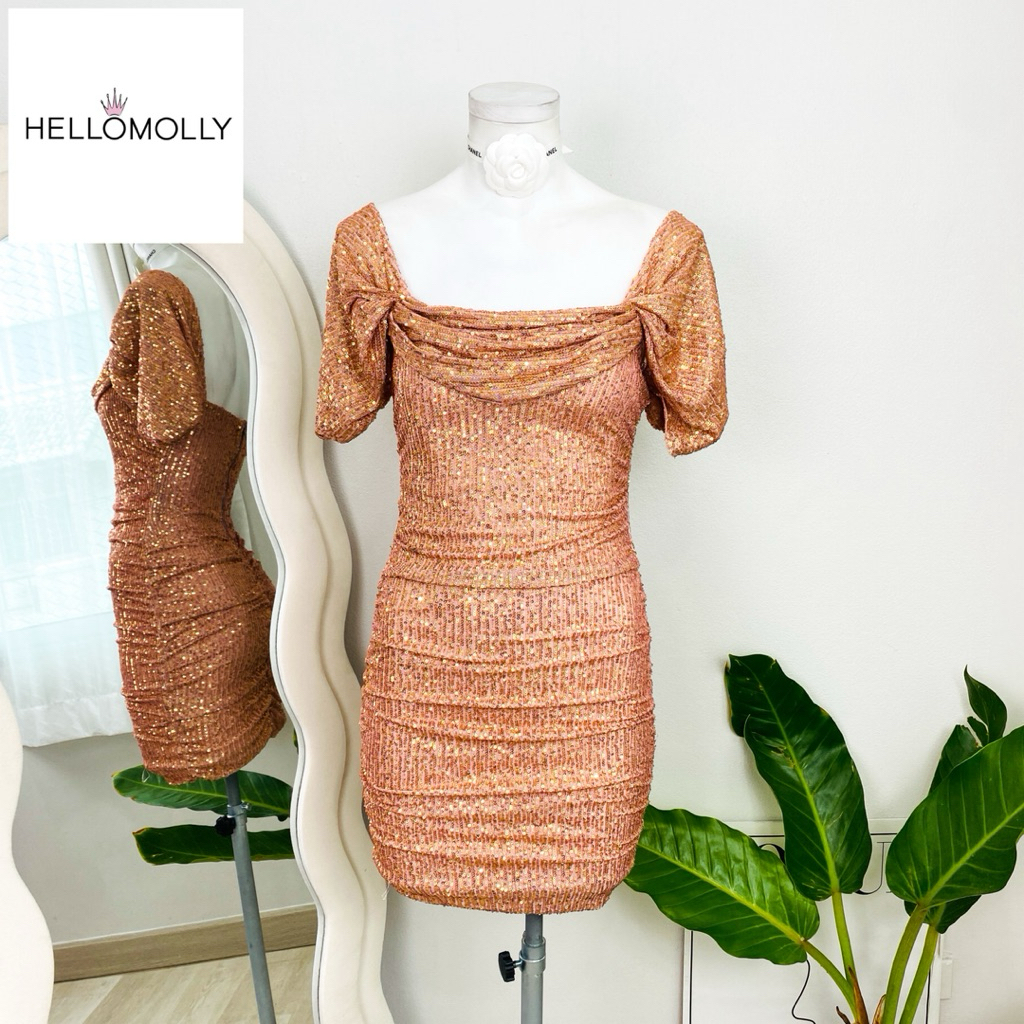 ไซด์ XS แบรนด์ Hello Molly แท้ 100%🌸เดรส งานเกล็ดวิบวับ สีพิ้งค์โกล ใส่ออกงาน ทรงเข้ารูป เดรสออกงาน ชุดปาร์ตี้(3)