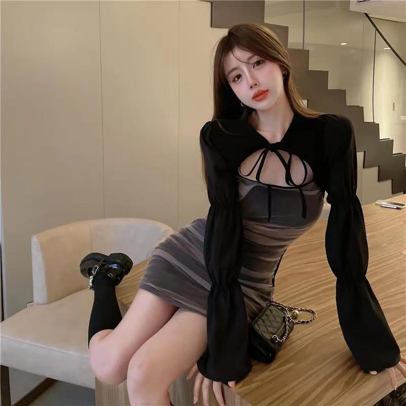 เดรสดำ แขนกระดิ่ง รหัส CN330