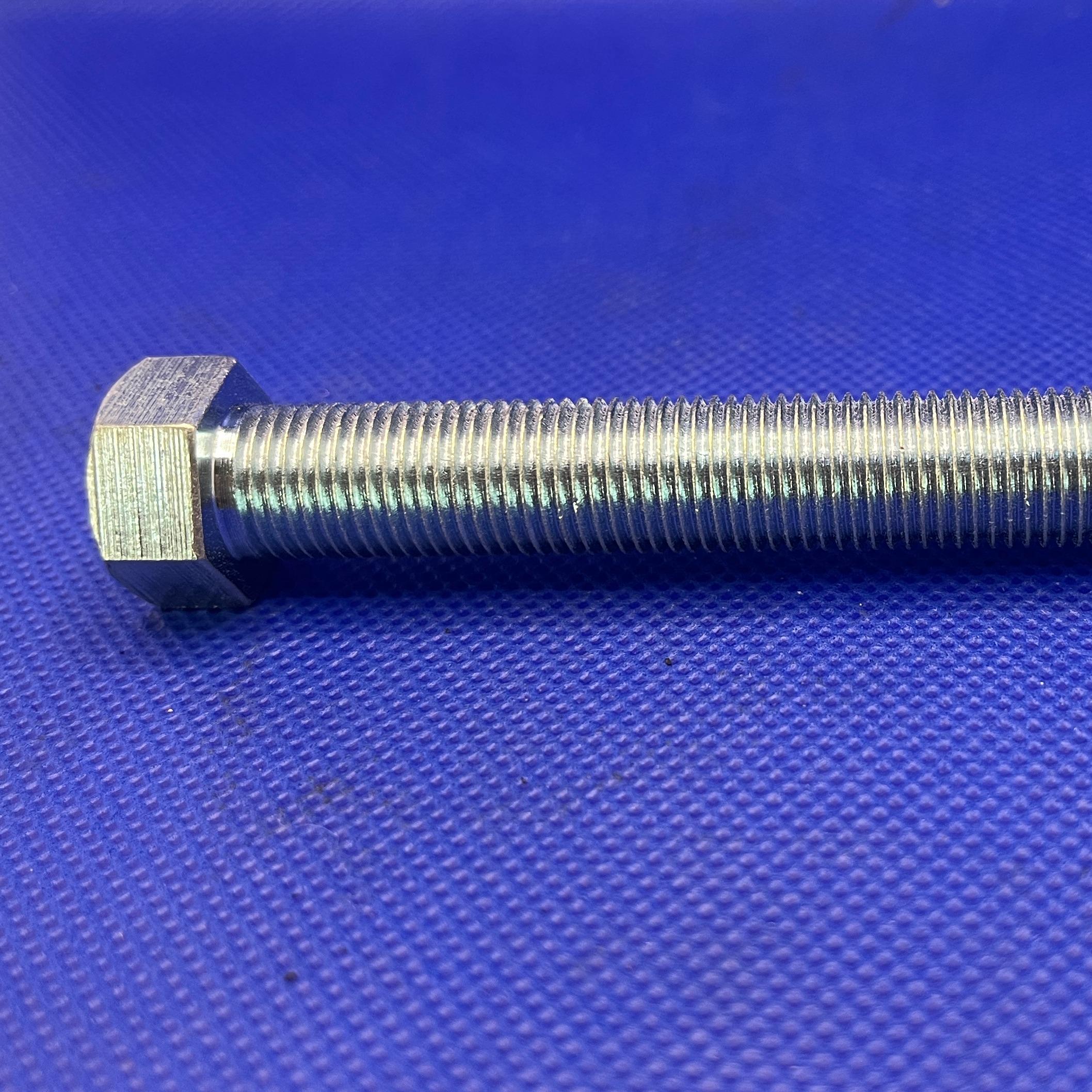 สกรูหัวเหลี่ยมมิลขาว M12x100mm เกลียว 1.25 เกลียวตลอด เกรด 8.8 ชุบซิงค์