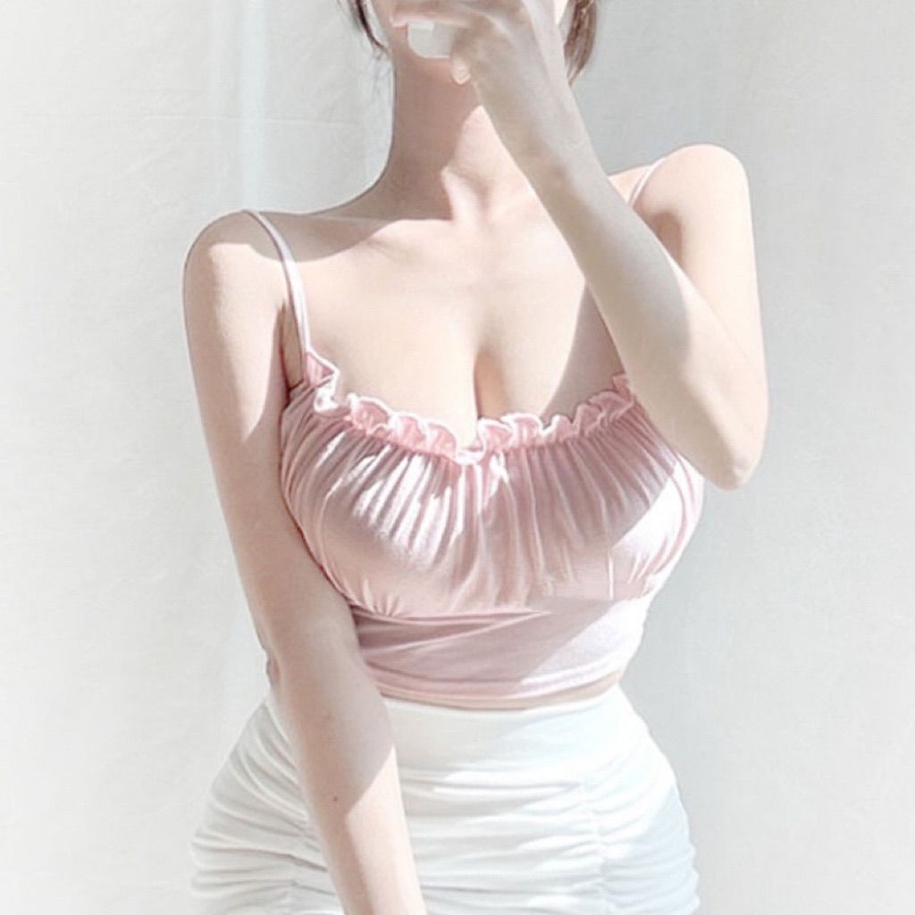 เสื้อสายเดี่ยว แต่งระบายอก เสื้อสไตล์เกาหลี รหัส CN2349