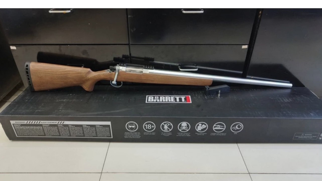 สไนเปอร์แก๊สชักยิง- EMG Barrett Fieldcarft Airsoft Top Gas Air Cocking Rifle - Wood/Silver ไม้แท้