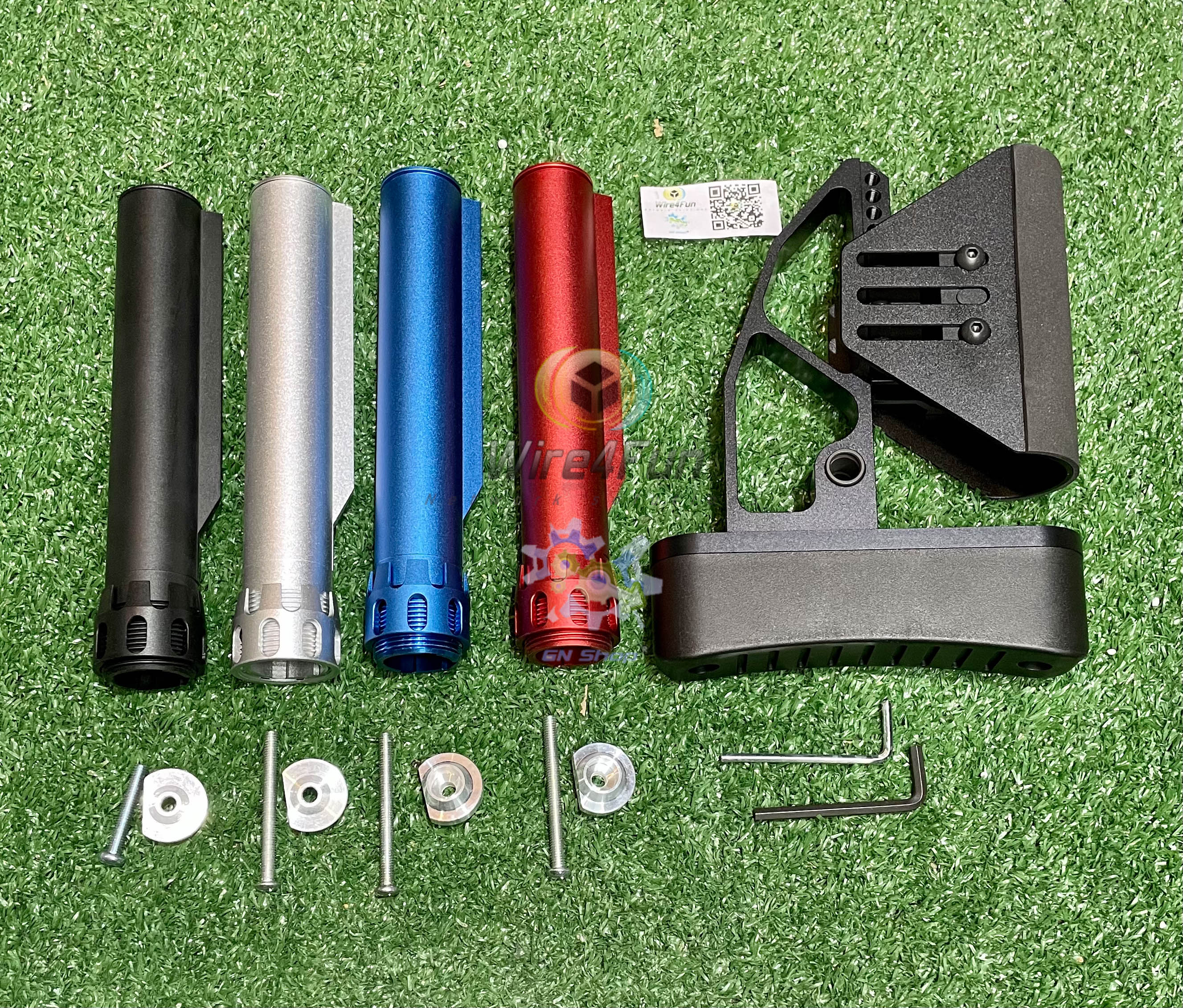 [จัดชุด] ท้าย M4 XLR วัสดุอลูมิเนียม สีแดง / สีดำ [ PCP AEG ] พร้อมแกน มี 4 สี สีดำ / สีแดง / สีน้ำเงิน / บรอน