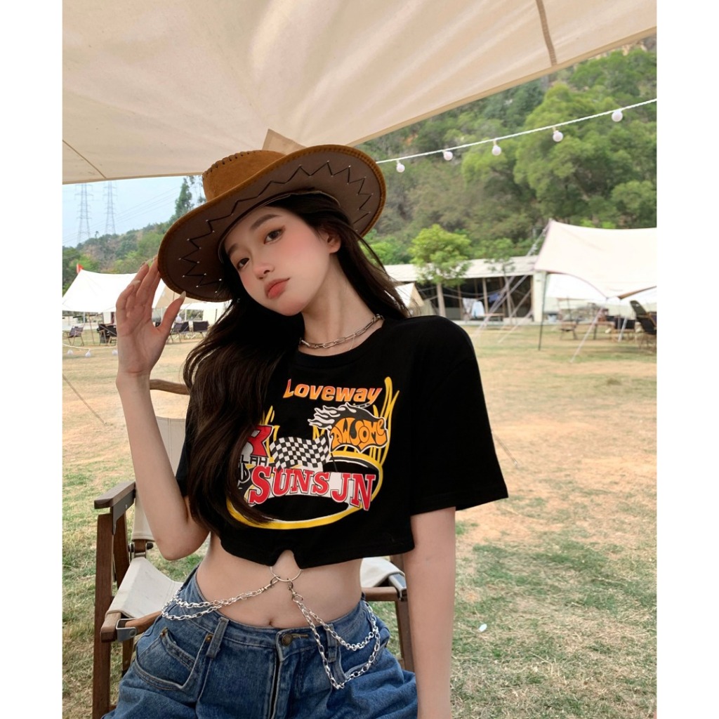 เสื้อครอปโซ่ เสื้อสตรีท สาวเท่ รหัส CN928