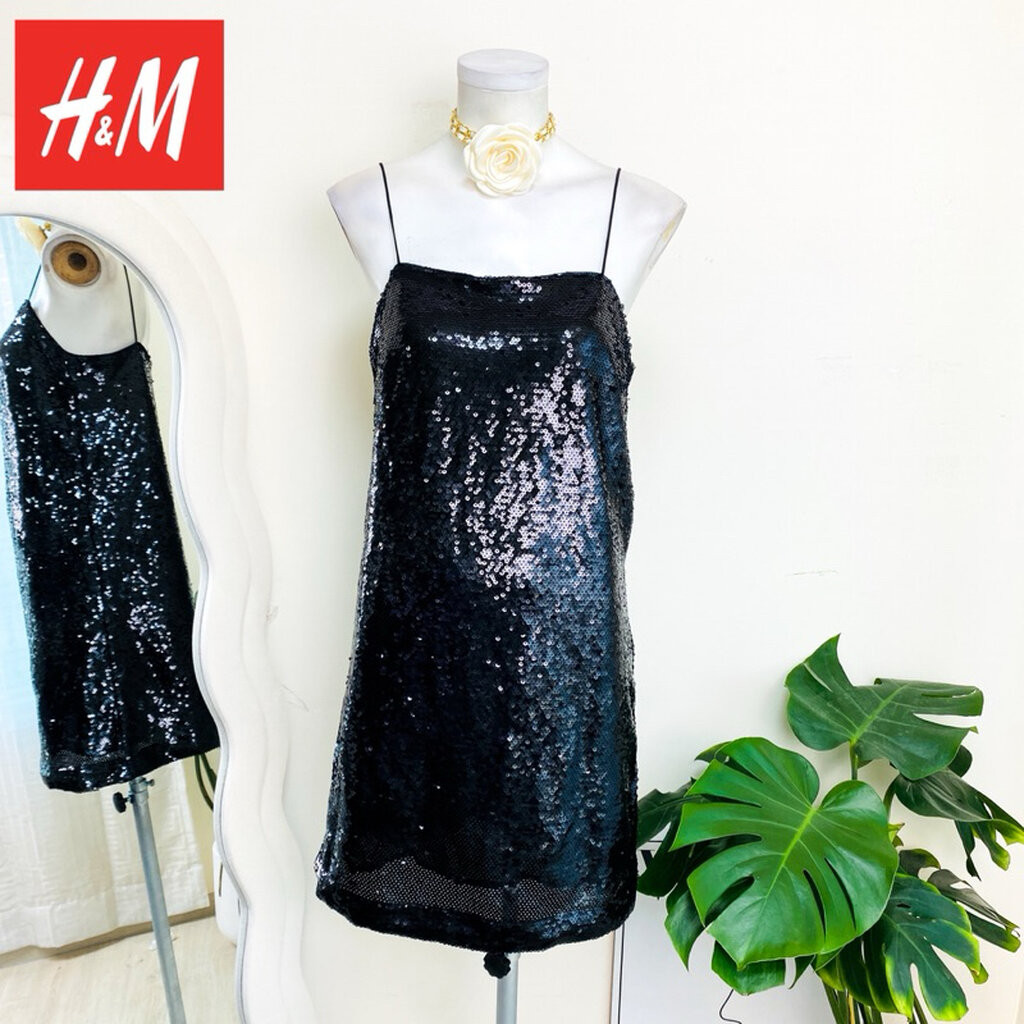 ไซด์ M-L แบรนด์ H&N แท้ 100%🌸เดรส สายเดี่ยว งานเกล็ดวิบวับ สีดำ ใส่ออกงาน ทรงเข้ารูป เดรสออกงาน ชุดปาร์ตี้(2)