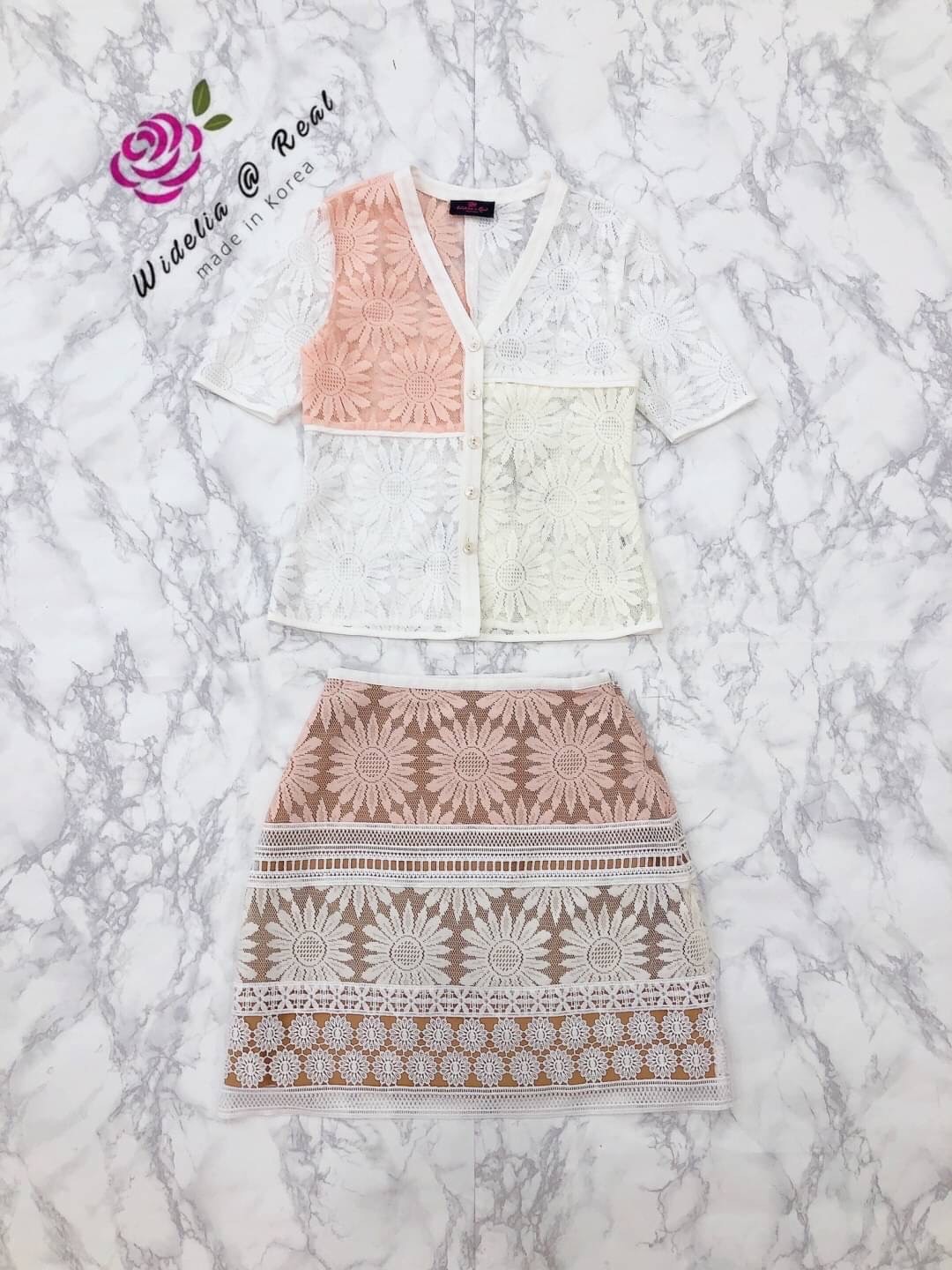 🌹 S 🌹 Widelia@Real Set Top&Skirt เซ็ทเสื้อคอวีแขนสั้นกับกระโปรงสั้นแสนสวย