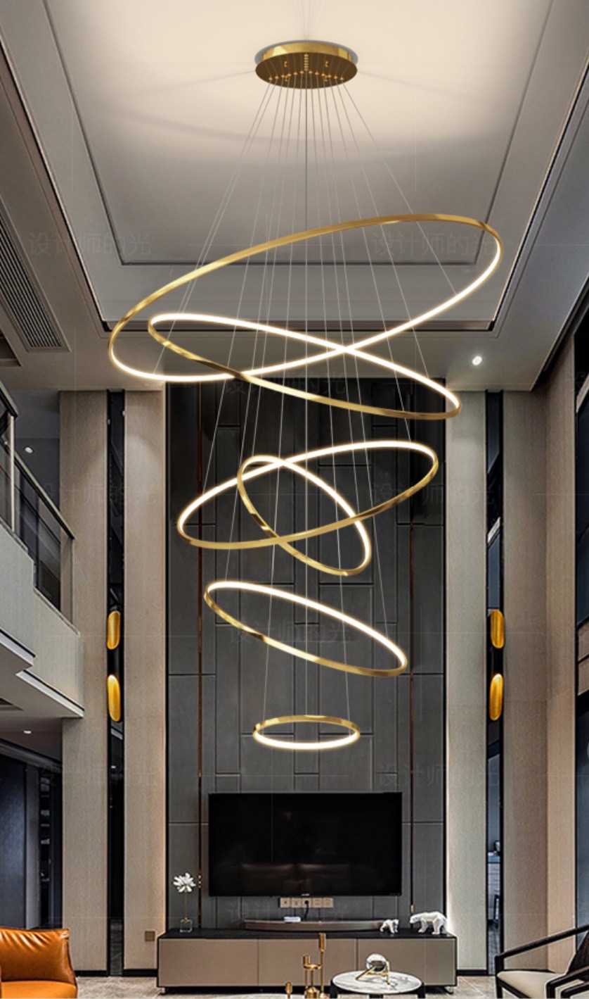 โคมไฟแขวนเพดาน โคมไฟระย้า Pendant Lamp 8 Ring Stainless Steel + Acrylic LED 380W Dimmable