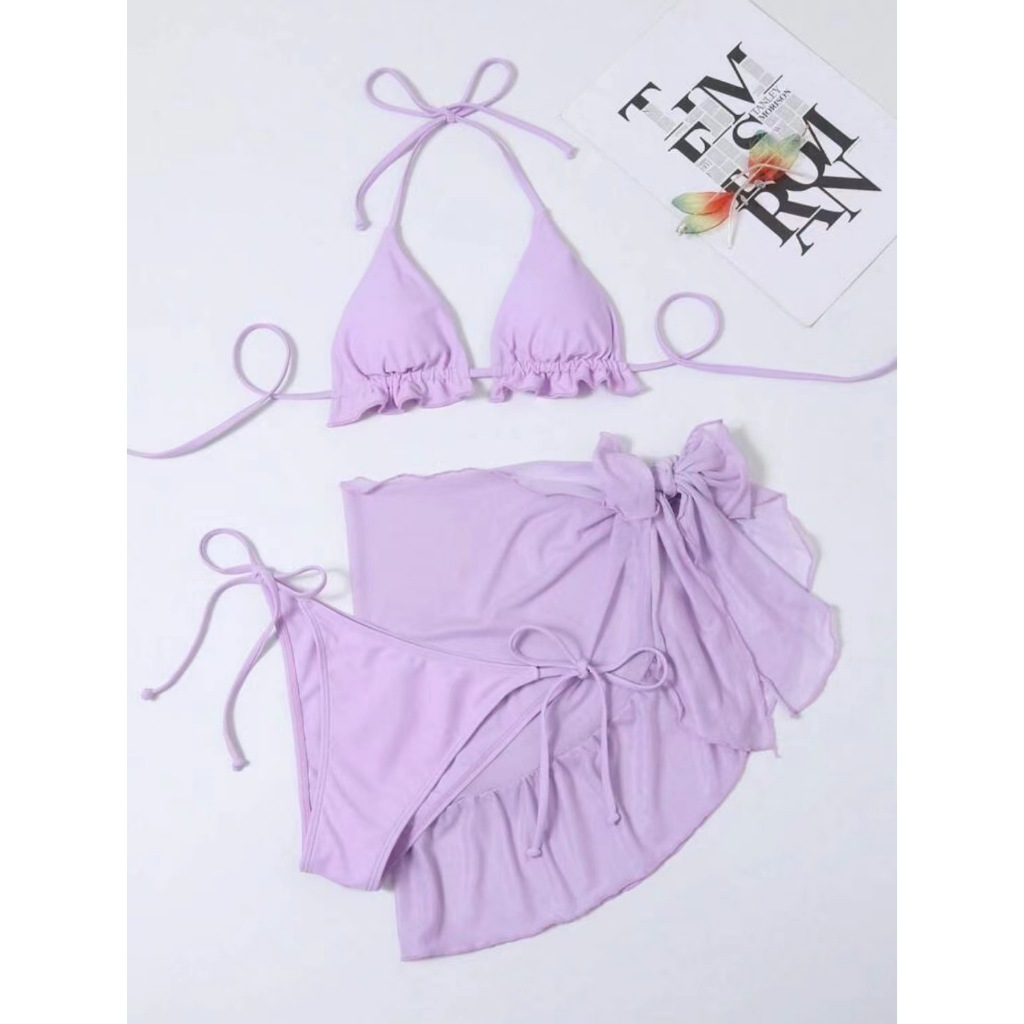 ชุดว่ายน้ำ บิกินี่สีม่วง เซท 3 ชิ้น SW049