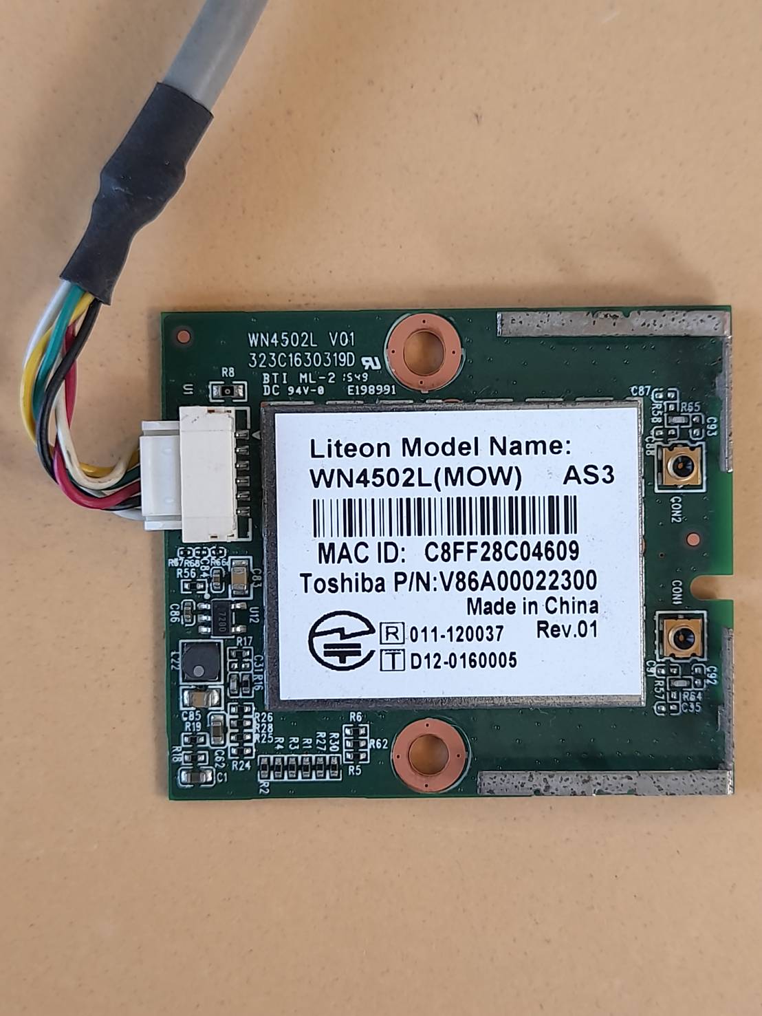การ์ดไวไฟ ทีวี โตชิบ้า TV TOSHIBA , CARD Wi-Fi , Liteon Model Name : WN4502L (MOW) สินค้าถอด แท้ศูนย์ / มือสอง